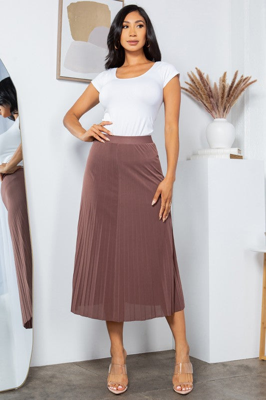 SOLID WIDE PLEATED SKIRT WITH LINING