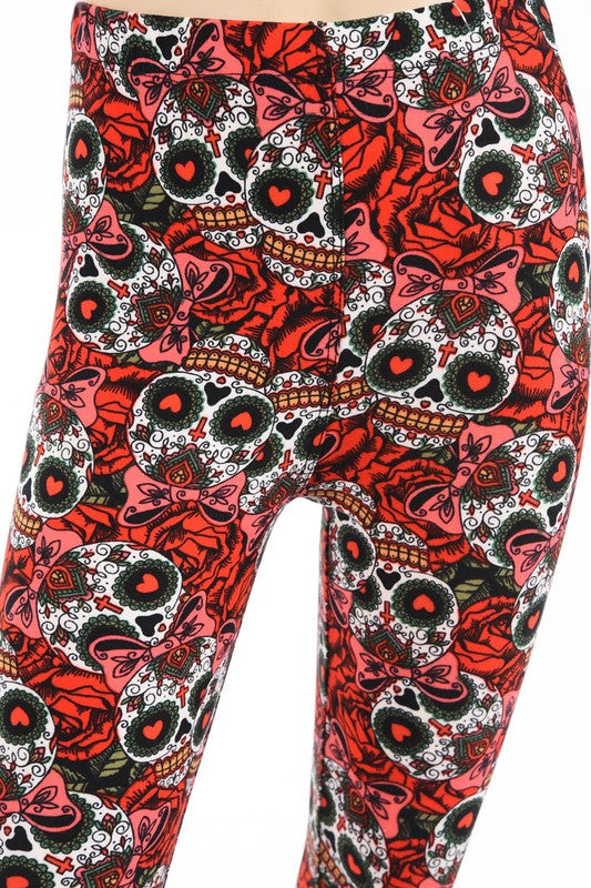 Abstract sugar skull print, full length leggings