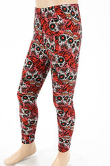 Abstract sugar skull print, full length leggings