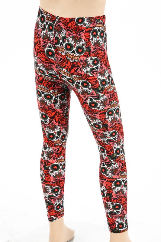 Abstract sugar skull print, full length leggings
