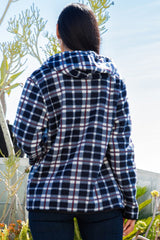 SHERPA LINED PLAID HOODED ZIP-UP JACKET