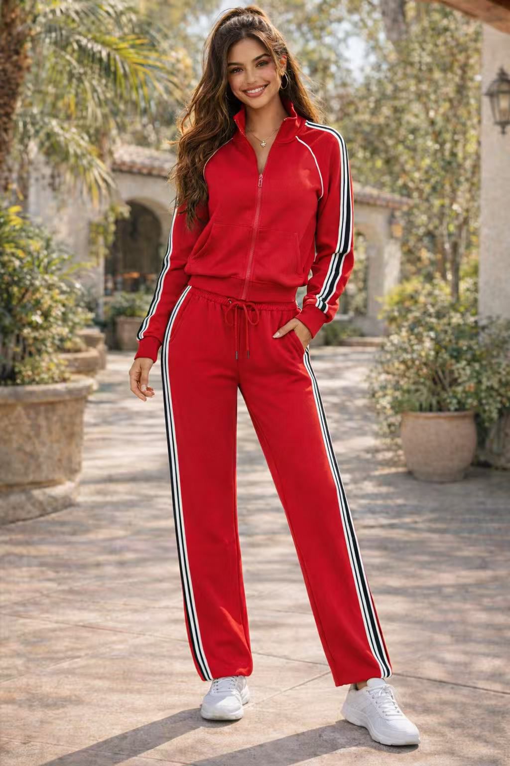 Two-piece tracksuit set with side stripes 