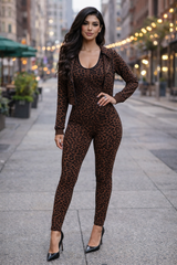 Savage Sculpt Leopard Jumpsuit Set -A