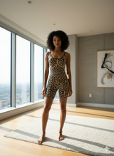 leopard print spaghetti strap romper